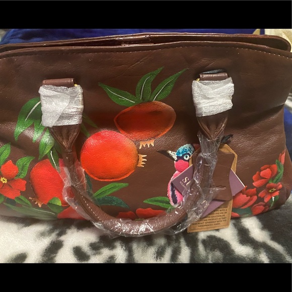 SUKRITI New Leather Hand painted Women Shoulder Hand Bag Bird Design - Picture 4 of 6